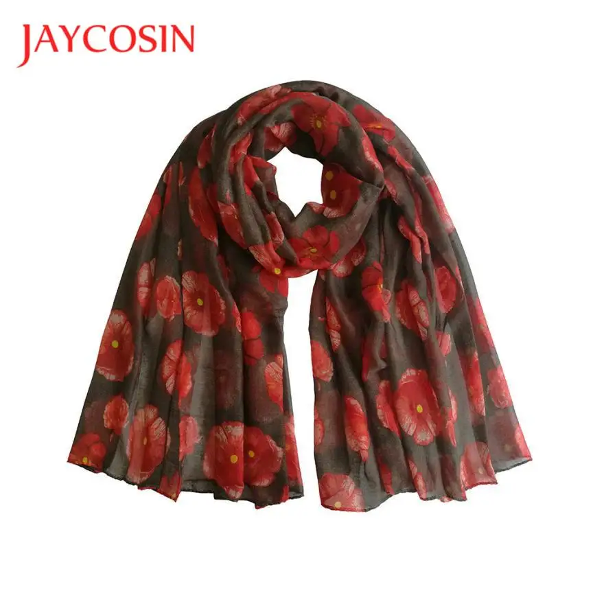 

JAYCOSIN Newly Design Fashion Red Poppy Scarf Print Long Scarves Flower Beach Wrap Ladies Stole Shawl 71102 Drop Shipping