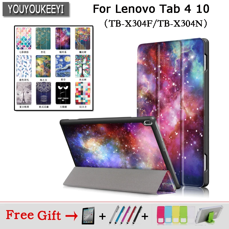 

Painted Case For Lenovo TAB 4 10 10.1" TB-X304N/ X304F Tablet Protective Smart cover for Tab 4 10 PU Leather Covers+gift