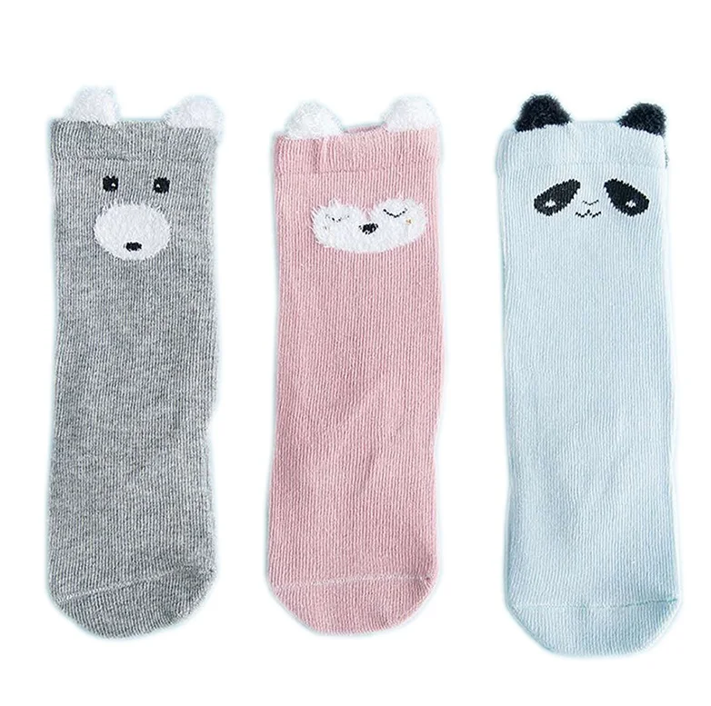 Симпатичные носки для детей Новые 3 шт./комплект), Одежда для новорожденных, носки для маленьких мальчиков и девочек, хлопок, принт мультяшных животных для маленьких детей осенне-зимние носки S2 - Цвет: Зеленый