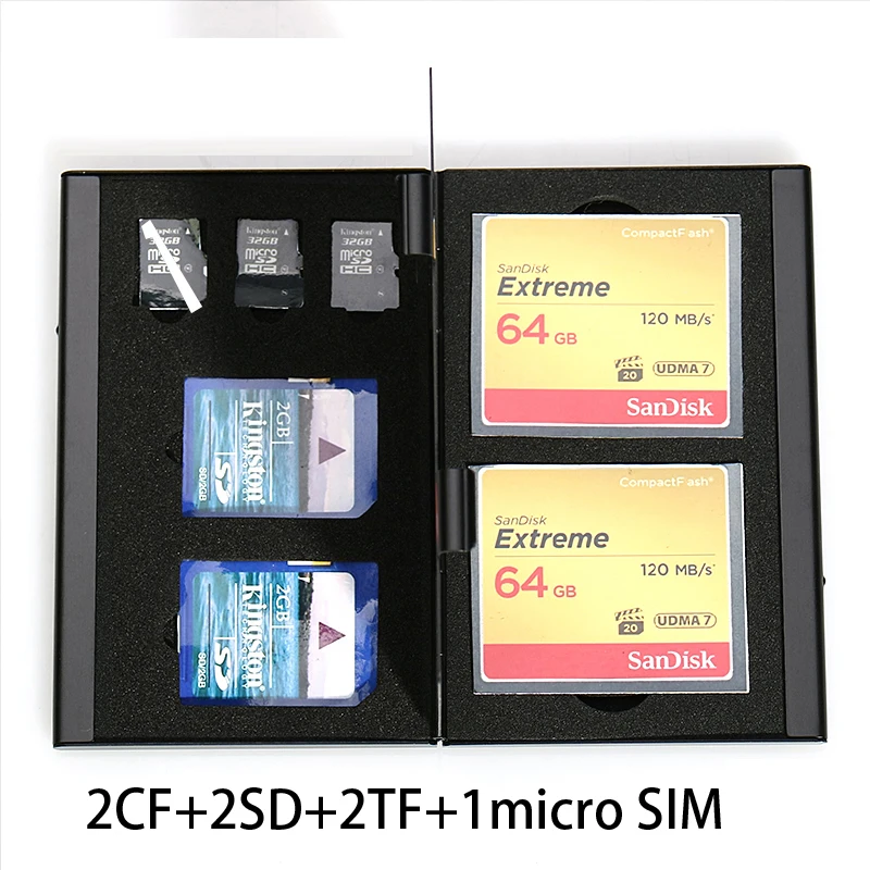 2017 Серебряный Красный 1 Алюминий коробка для хранения мешок Memory Card Case Держатель кошелек большой Ёмкость для 2 * cf 2 * sd 2 * Мирко для SD 1 * sim