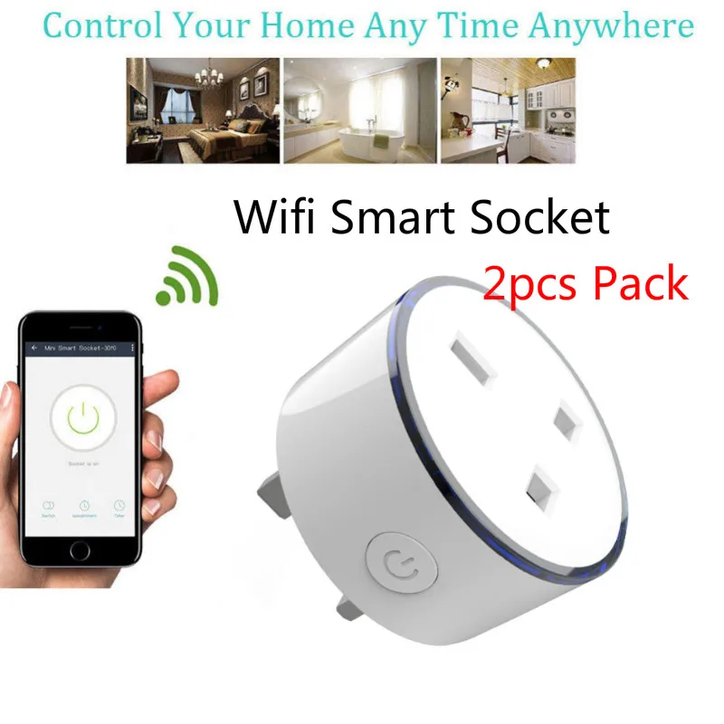 

2pcs pack Smart charger with RGB LED light UK Socket Wireless WIFI Remote Control Home Voice Control Works With Google Home Mini