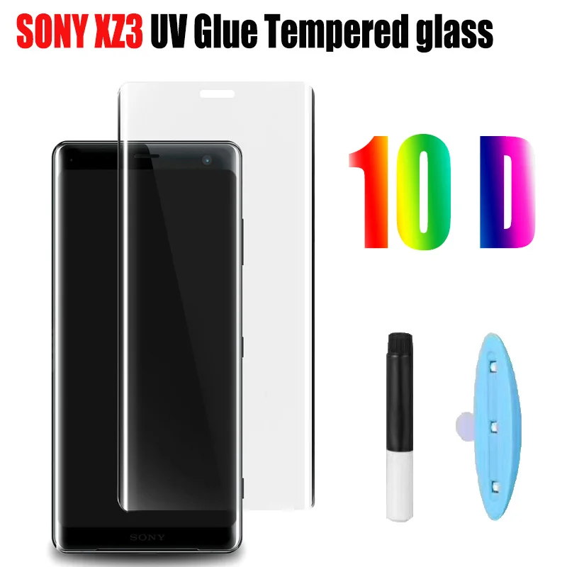

10D Nano Liquid full Glue Tempered Glass For SONY XZ3 3D Curved Full Cover UV glass For SONY XZ3 Screen Protector With UV Ligh