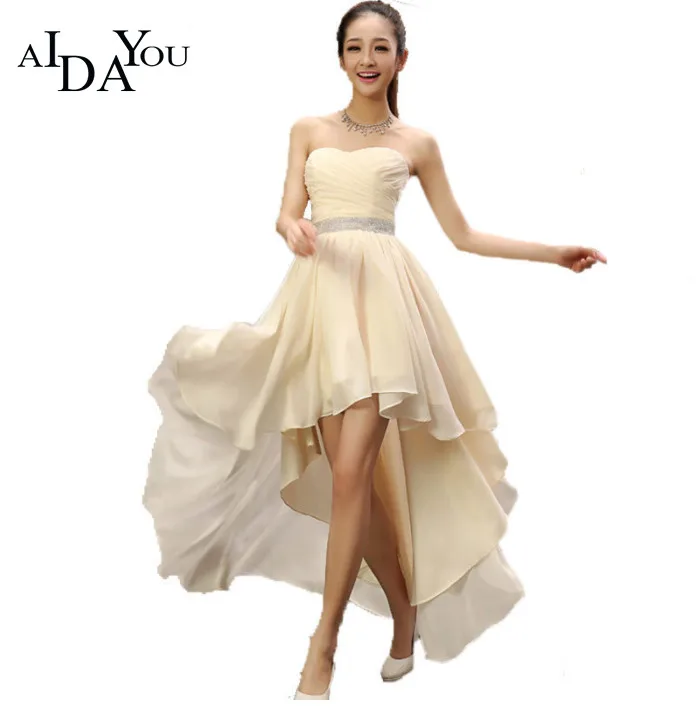 

Women banquet evening long dresses Chiffon Short Front Long Back Bandage female plus size customized wed003