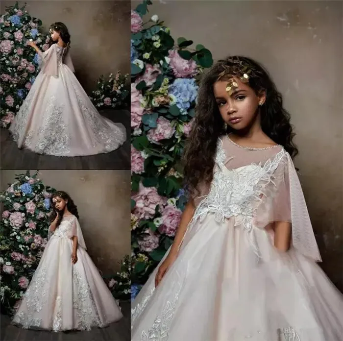 

New Arrival Luxury Girls Dresses for Wedding Lace 3D Applique Half Sleeves Girls Birthday Dress Pageant Gown Party Dress