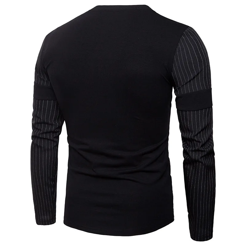 Mens clothing T-shirt chest cross stitching fashion tshirts stripe design casual long sleeves male tops 2colour Mens clothing T-shirt chest cross stitching fashion tshirts stripe design casual long sleeves male tops 2colour