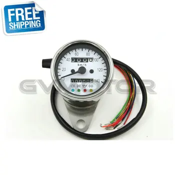 

CAFE RACER 60MM Stainless mechanical odometer speedometer White Face/White LED with indicator lights 0-140 KM/H free shipping