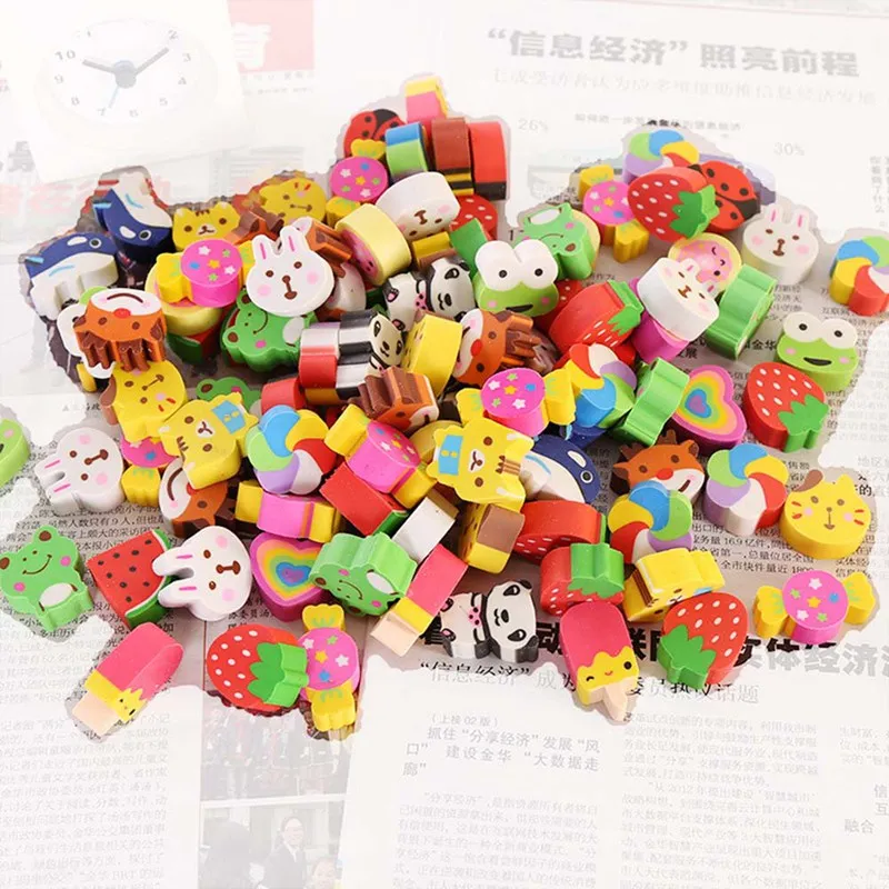 

50pcs/set Cute Cartoon Animal Fruit Shape Mini Eraser Pencil Eraser For Kids As School Prize