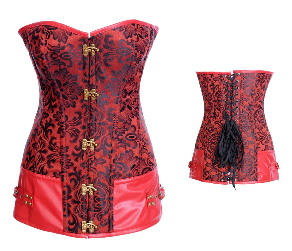 Red European Waist Trainer Imitation Leather Corset Sexy Women Waist Cincher Slimming Shapewear