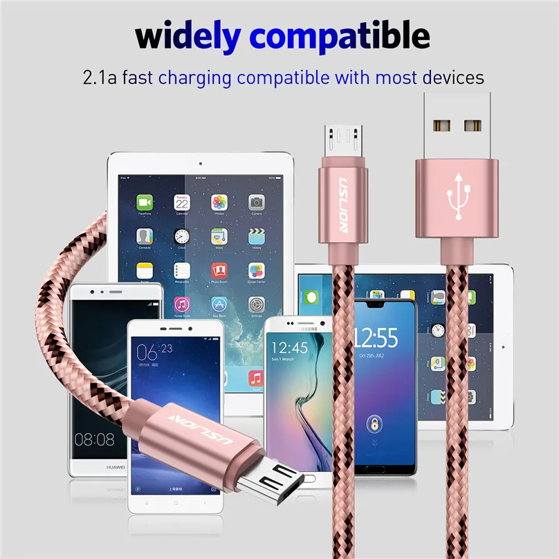 USLION مايكرو USB كابل ل سامسونج سوني Xiaomi الروبوت الهاتف المحمول تهمة سلك Microusb الحبل مزامنة بيانات شاحن كابل مضفر سلك