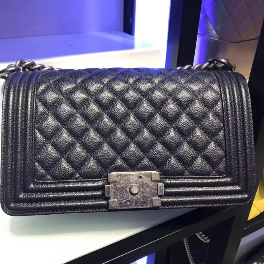 

women's genuine leather shoulder bags caviar leather with gold/silver hardware genuine leather bag