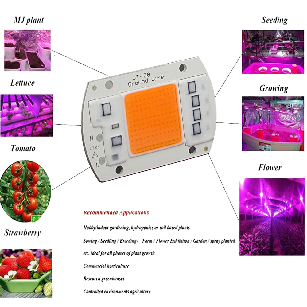 1 шт. светодиодный чип AC 220V 20w 30w 50w cob светодиодный grow светильник чип полный спектр 370nm-780nm для комнатных растений рост рассады и с цветочным узором