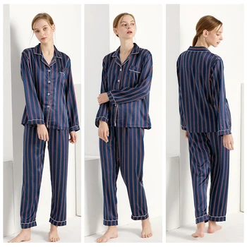 

Women Sexy Silk Satin Lingerie Set Nightgown Striped Sleepwear For Ladies Pyjama Femme Pijama Sets Nightwear Girlfriend Gifts