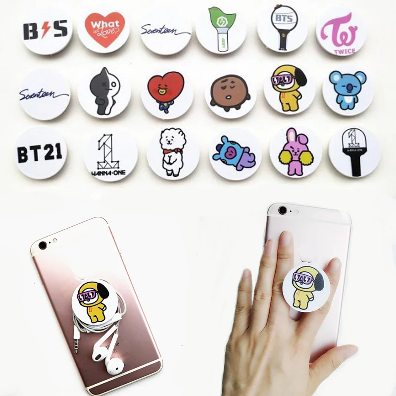 

KPOP Bangtan Boys Cartoon Phone Holders TATA CHIMMY EXO GOT7 TWICE WANNA ONE SEVENTEEN Logo Cellphone Stand Bracket Finger Rings