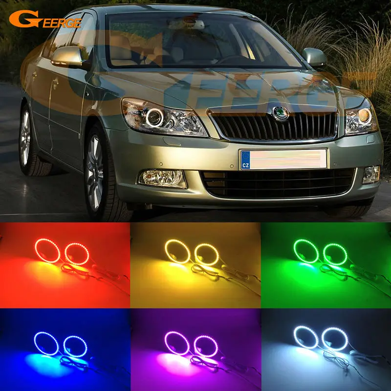 For SKODA OCTAVIA MK2 A5 FL 2009 2010 2011 2012 Excellent Angel Eyes Multi-Color Ultra bright RGB LED angel eyes kit Halo Rings for hyundai azera 2006 2007 2008 2009 2010 excellent angel eyes multi color ultra bright rgb led angel eyes kit halo rings