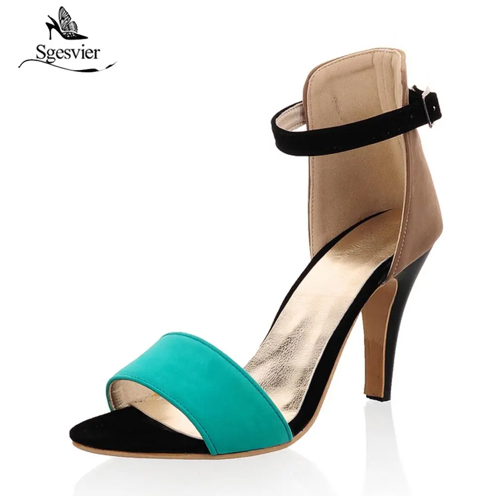 

Sgesvier Ladies Sapato Zapatos Sandals High Heels Sandals Cover Heel Shoes Buckle Strap Orange Red Blue Plus Size 34-43 B325