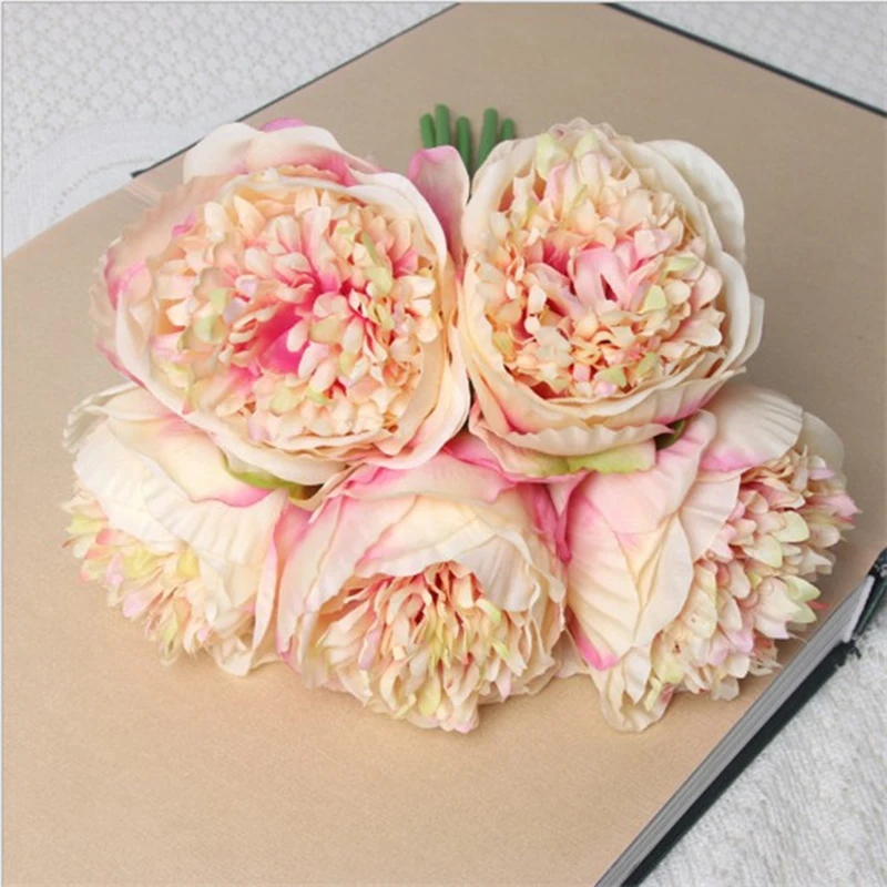 5 Pcs Artificial Decorations Peony Flower Bouquet  Colorful Silk Red Flowers for Home Wedding Party Office Decor DIY Supplies dried hydrangea bouquet