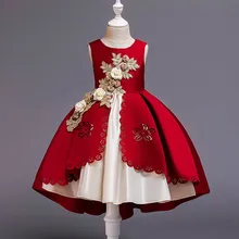 Высокое качество; кружевное платье принцессы без рукавов для девочек; детское платье с цветочным узором для девочек; платье для свадьбы; От 2 до 12 лет для девочек со шлейфом; платье для выпускного вечера