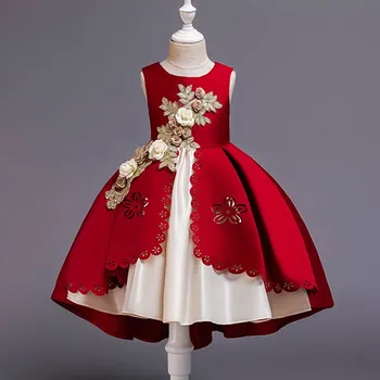 

High Quality Lace vestido Girls Sleeveless Princess Children flower girl dress For Wedding 2-12 Years Girls Trailing Party Prom