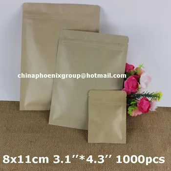 

Free Shipping 1000pcs/lot 8cm*11cm 3.1''*4.3'' High Quality Kraft Paper Zip Lock Pouches Resealable Bags Wholesaler