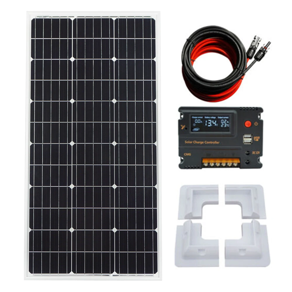 

ECOworthy 100W mono Solar power panel system 100w 18V monocrystalline with 10A solar controller 5m cables for 12V battery charge