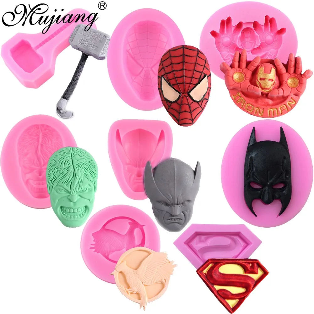 

Superman Logo Spiderman Batman Film Character Molds Silicone Cake Mold DIY Chocolate Candy Moulds Fondant Cake Decorating Tools