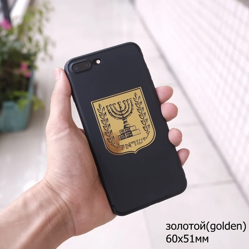 Three Ratels MT-032#60*51мм 1-2 шт герб Израиля металлические наклейки на авто телефон золотой никель стикер наклейки на ноутбук - Название цвета: MT-032 Golden