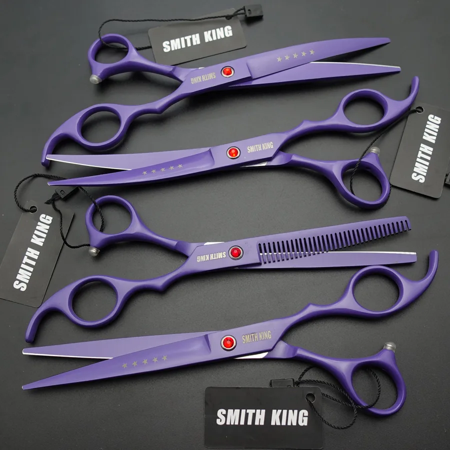 SMITH KING профессиональные ножницы для ухода за домашними животными 7 дюймов ножницы для резки+ 2 изогнутые ножницы+ 6,5 дюймов филировочные ножницы комплект из 4 предметов