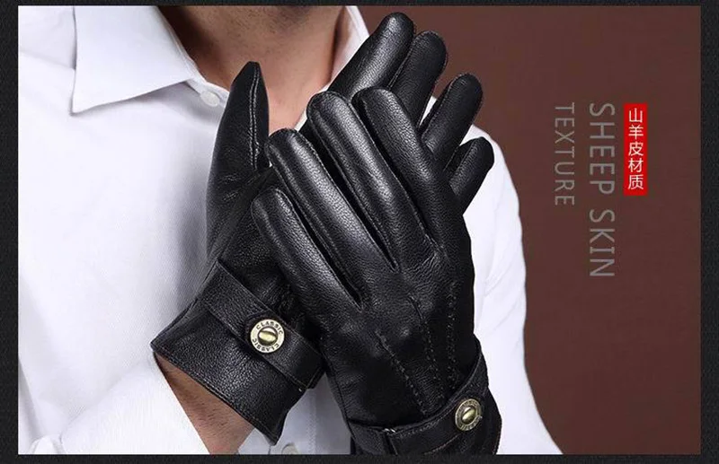 Мужская мода три бара из натуральной кожи перчатки для вождения толстые плюшевые зимние теплые овчины полный палец Открытый езда варежки L102