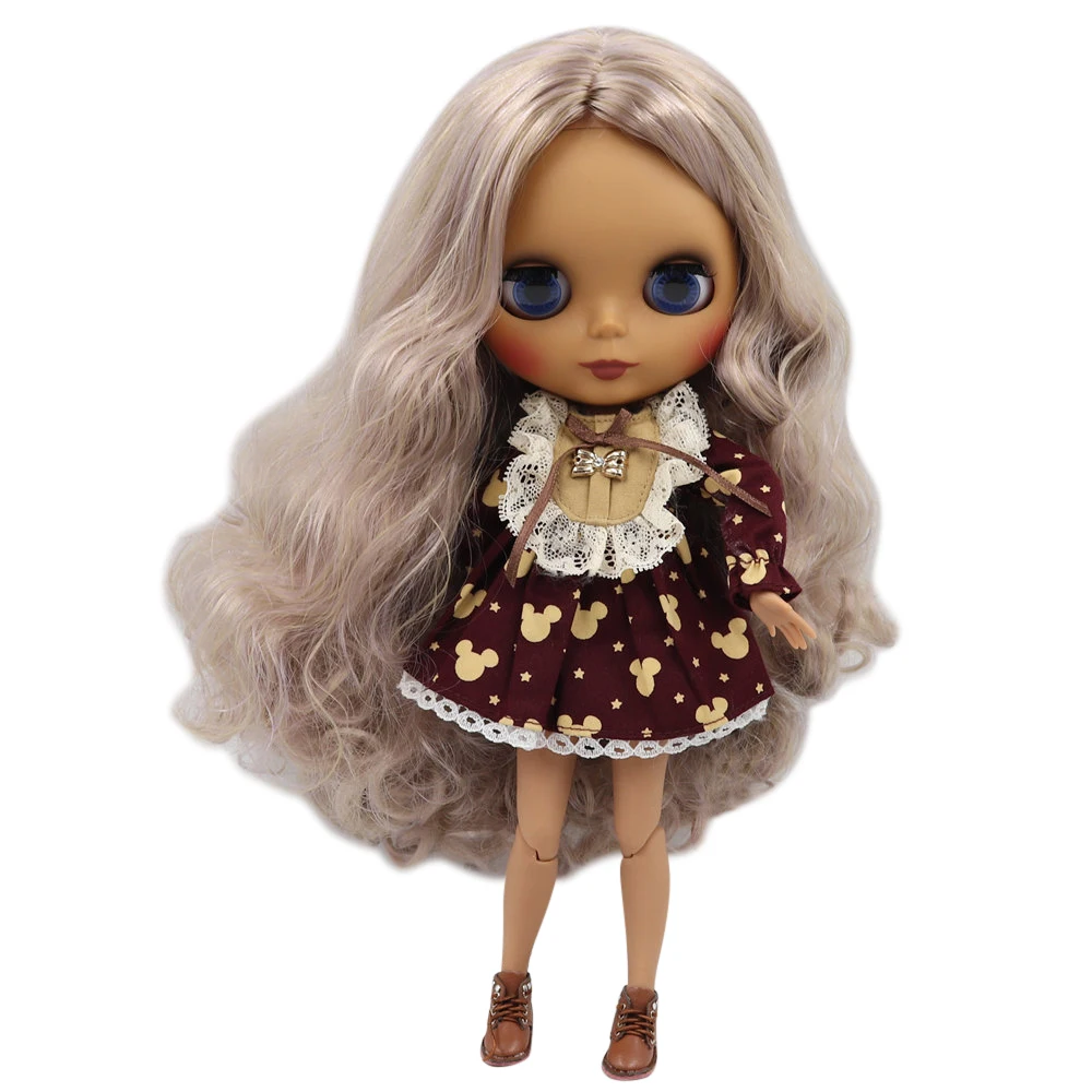 Кукла Blyth от ICY DBS черная кожа матовое лицо тело фиолетовые Смешанные коричневые
