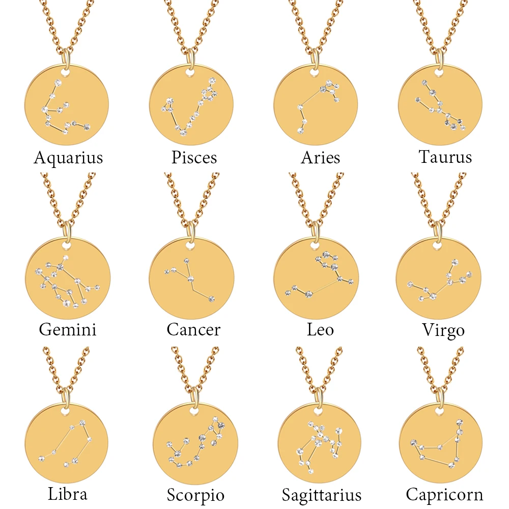 

12 Gold Constellation Zirconia Statement Necklace Elegant Personalise Women Crystal Celestial Zodiac Pendant Necklace Jewelry