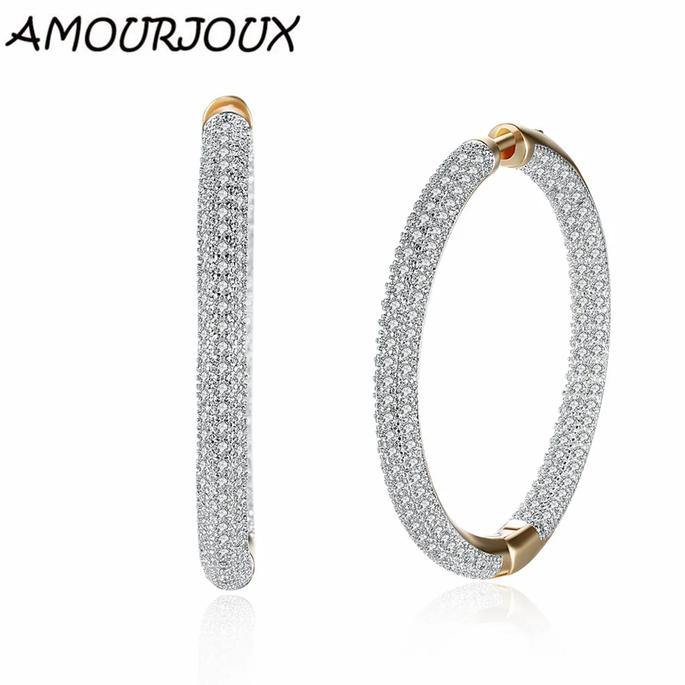 AMOURJOUX Романтический Полный циркон большой Champagne Gold Цвет Хооп Серьги для Для