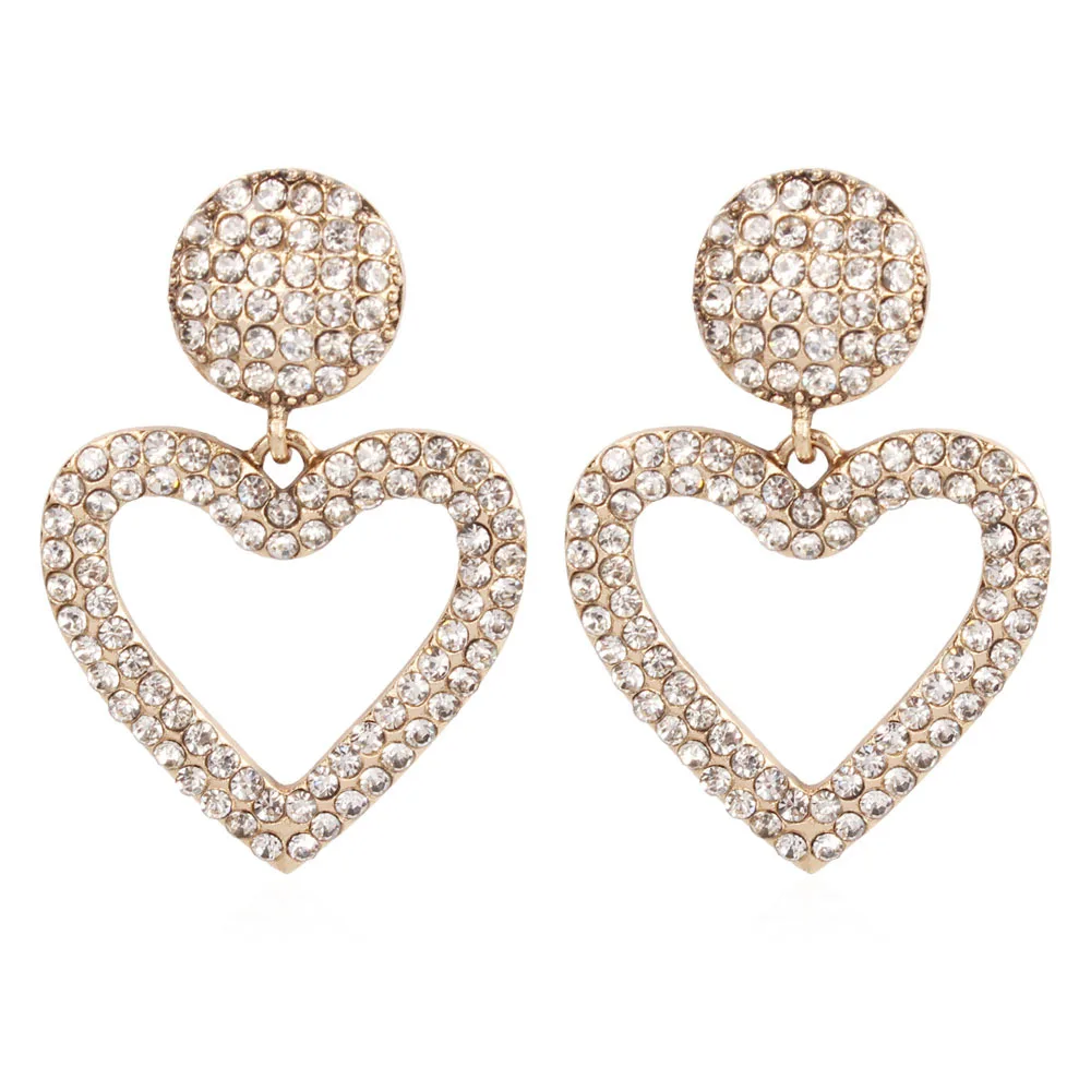 Rhinestone Heart Statement Earrings 2019 Big Crystal Earrings For Women