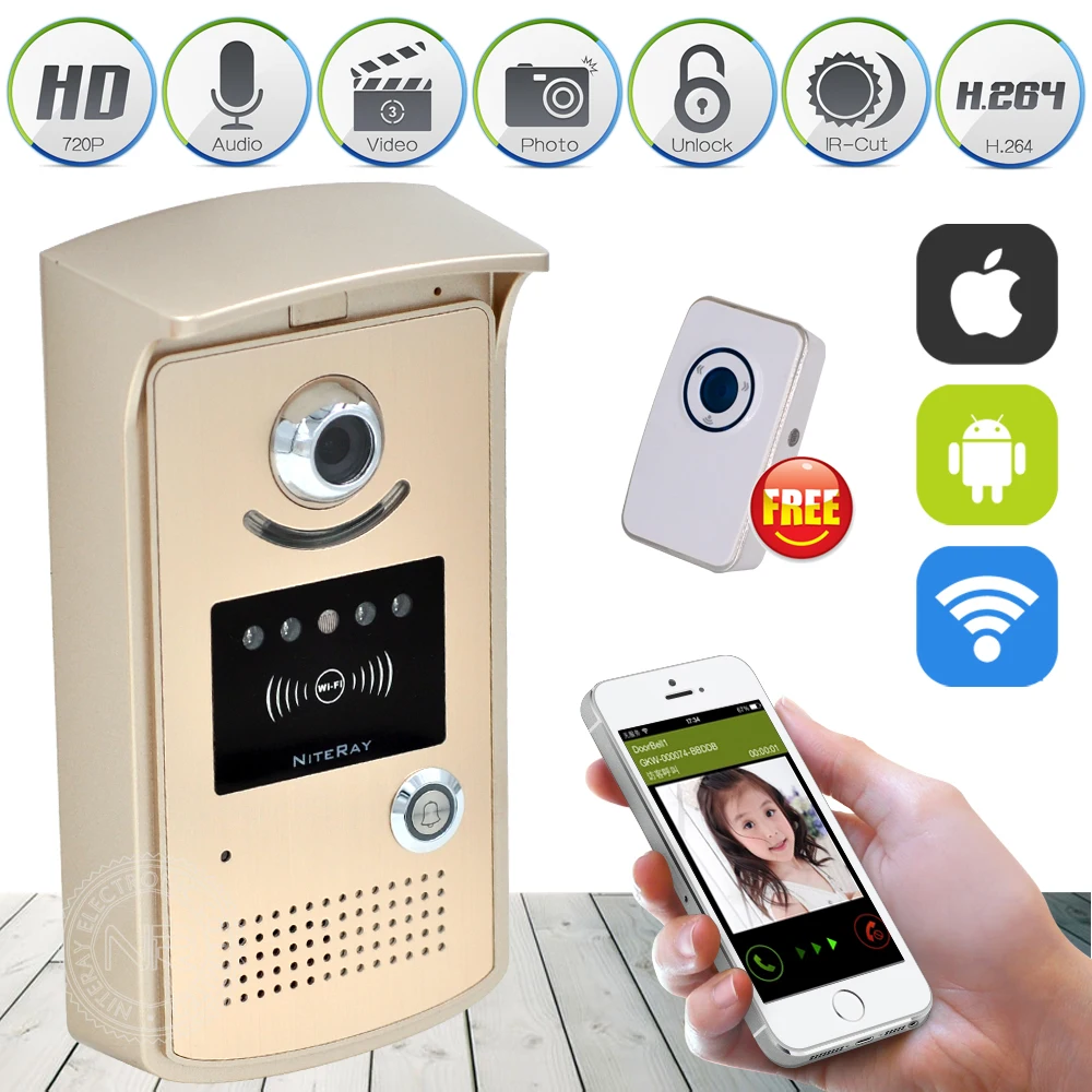 

High sensitive Wireless IP Wifi Doorbell Intercom Peephole Video Door Phone Camera + indoor Door bell Support IOS Android