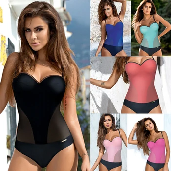 

2019 Women Solid One Piece Swimsuit Push-up Padded Bikini Swimwear Bathing Suit