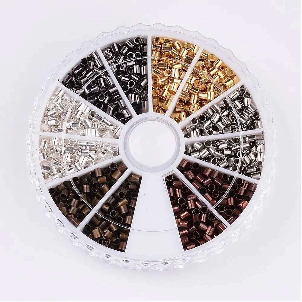 1500pcs/box Brass Tube Crimp Beads 2mm Jewelry Findings 6Colors Antique