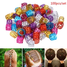 Drop shipping 100pcs/lot Mixed Beads Adjustable Hair Braids Dreadlock Beads Hair Braid Rings Cuff Clips Tubes Jewelry 6 colors