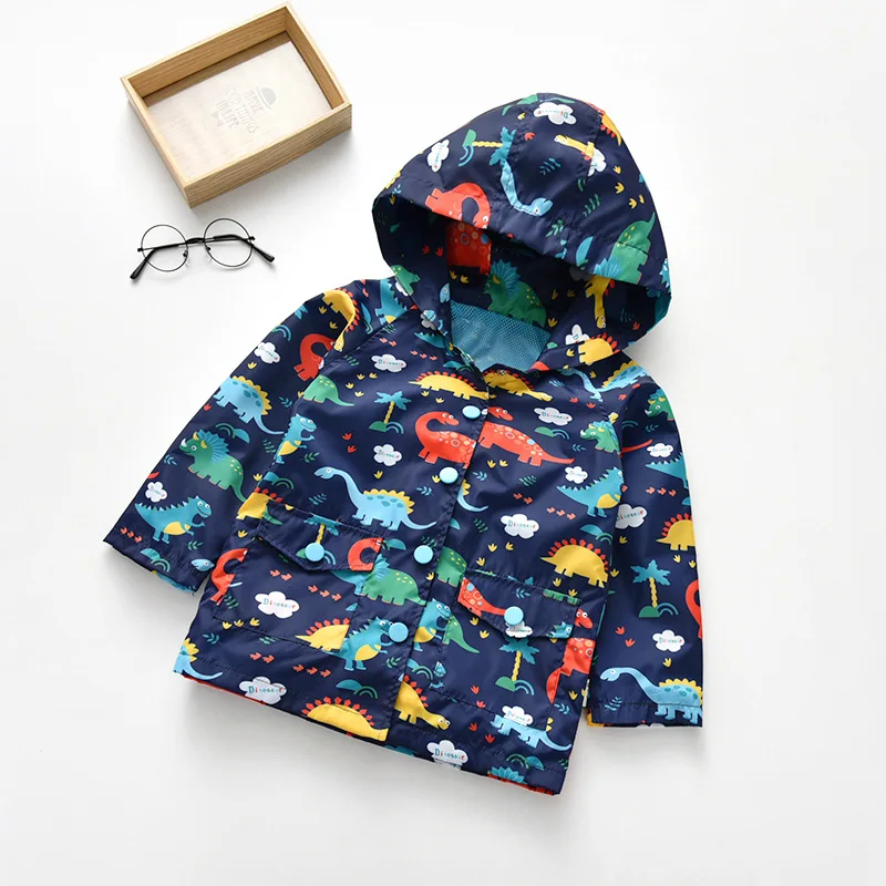 Весеннее Детское пальто с динозавром; Осенняя детская куртка; Верхняя одежда для мальчиков и девочек; пальто; ветровка для активного отдыха; одежда для малышей - Цвет: Синий