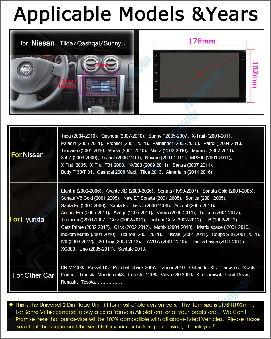 Top 7" 2GB ram Android 7.1 Quad Core 2 Double Din GPS Navi Car Multimedia player with Touch Screen Built in Wi-Fi android seat 4