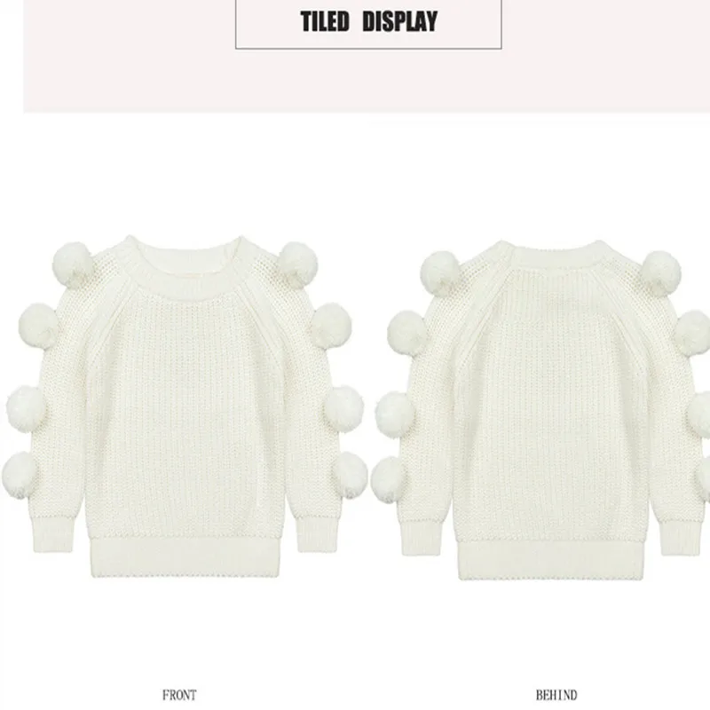 Детские белые кардиганы для девочек; маленький хлопковый Рождественский свитер для малышей; пуловер; детская теплая вязаная одежда; топ с украшением в виде шариков; Y066