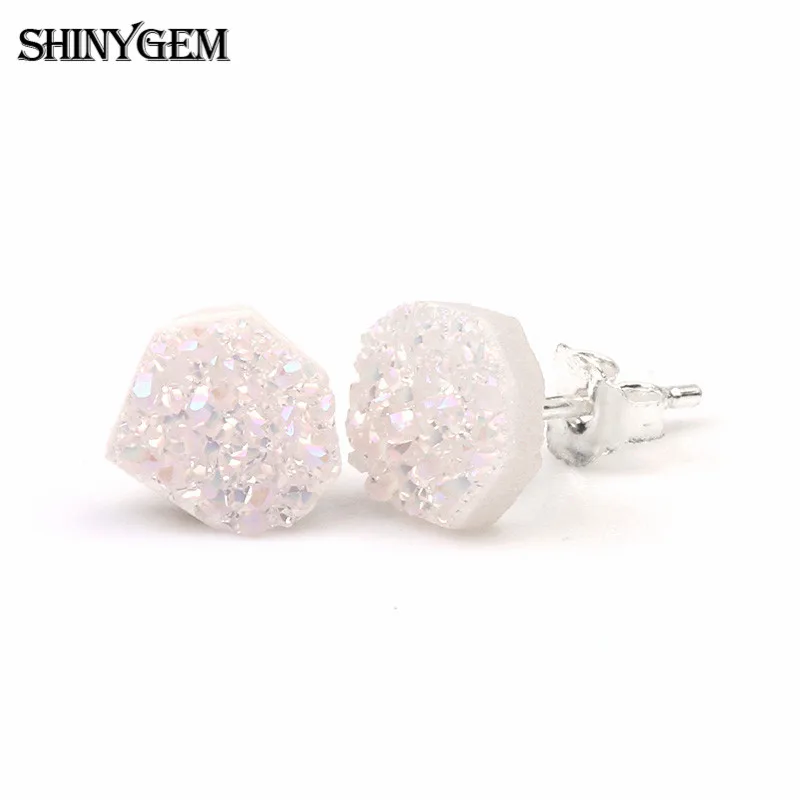 ShinyGem 6-9 мм Необычные Кристальные серьги 925 пробы серебряные серьги-гвоздики маленькие милые натуральные кварцевые серьги друзы для женщин - Окраска металла: White Random Shape