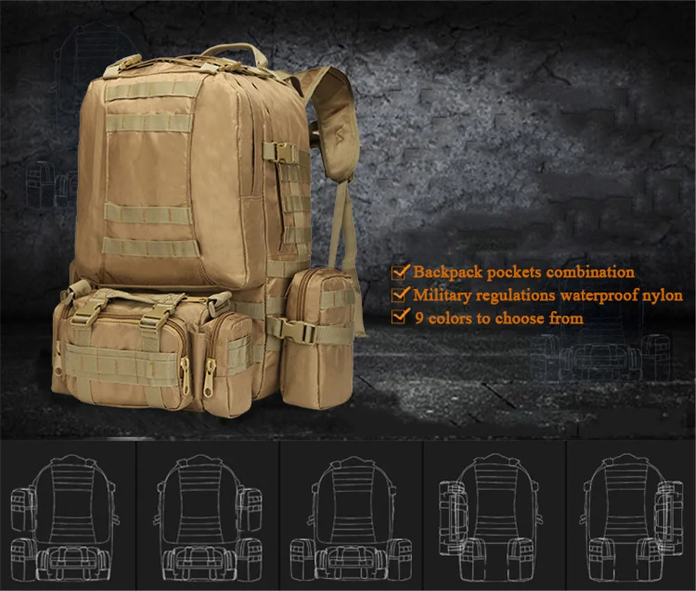 Atualizada do Montanhismo Fãs de Terceirização de Multi-funcional Versão Exército Pacote Caminhadas Combinação Mochila Grande-capacidade 10 Versão atualizada do montanhismo exército pacote fãs