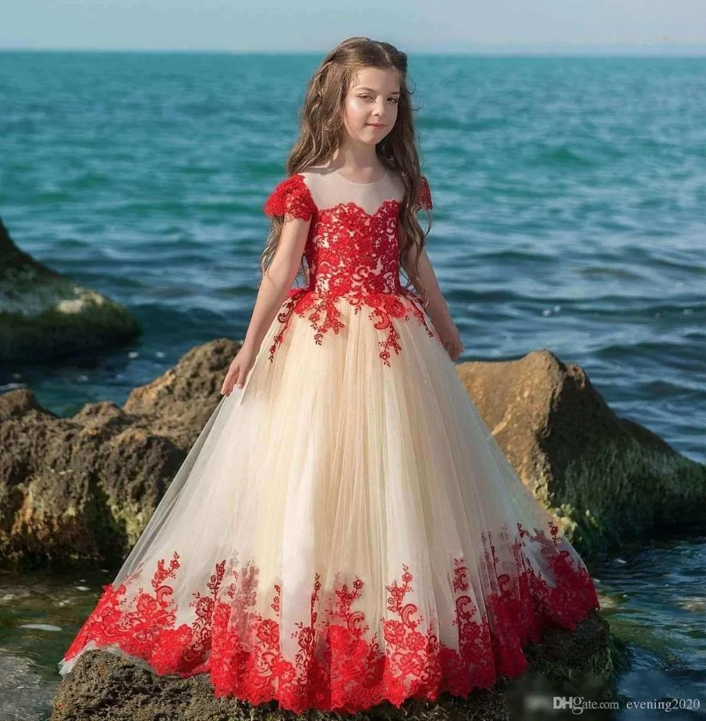 

vestido primera comunion 2018 Latest A-Line Lace Appliques Short Sleeve Kids Wear For Weddings Pageant Flower Girls Dresses