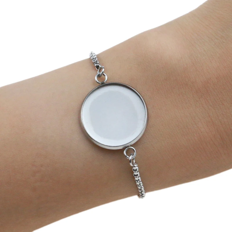 

Round Blank adjustable Cabochon Stainless Steel Bracelet Base Settings Diy Cuff Bangle Bezel Trays for Jewelry Making
