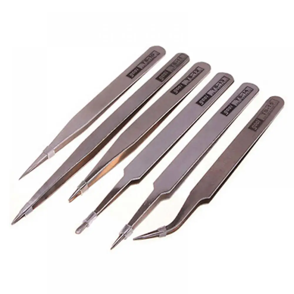 

6 pcs All Purpose Precision Tweezer Set Stainless Steel Anti Static Tool Kit Makeup tools and Accessories