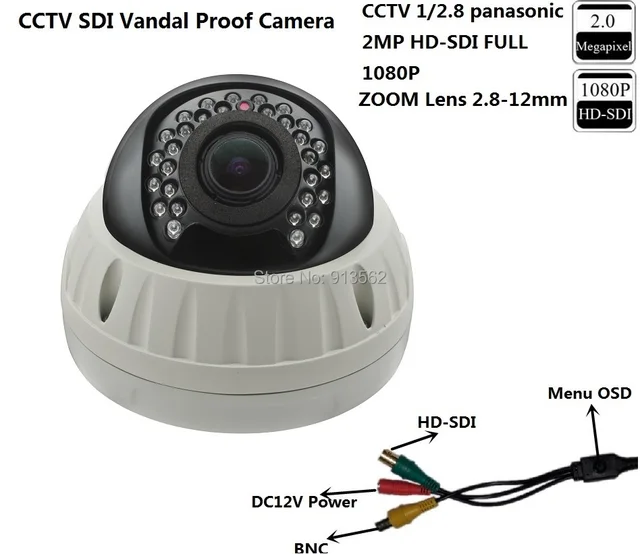 CCTV Vandal Proof HD SDI IR Dome Camera 1/2.8 Panasonic 2MP Full 1080P