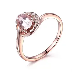 HELON Solid 10 к розовое золото Сертифицированный овальный вырез 7x5 мм Натуральная морганит бриллианты кольцо обручальное Кольцо женское Weddinng