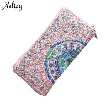 

Aelicy Luxury PU Leather Fashion Women Oxford Embroidery Road Wallet Long Women Wallets Brand Designer Purse