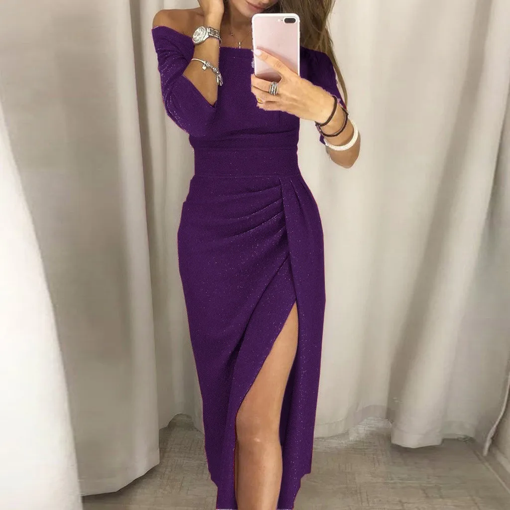

2019 New Fashion Women Dress Off Shoulder Hight Quality Sexy Bodycon Brides Maids Dresses Purple S-XXL Size Free Shipping