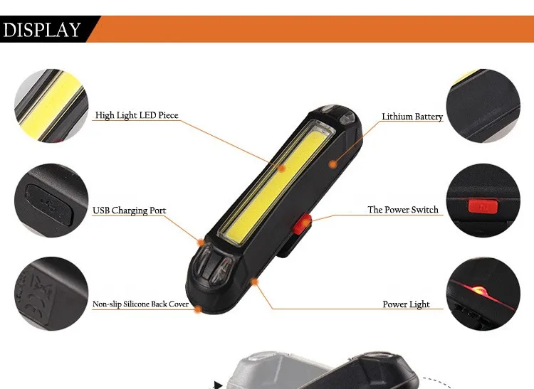 Top USB Rechargeable Bicycle taillights Waterproof Bicycle lights Bike Warning Lights Mountain Bike Road Lights Super Bright 13