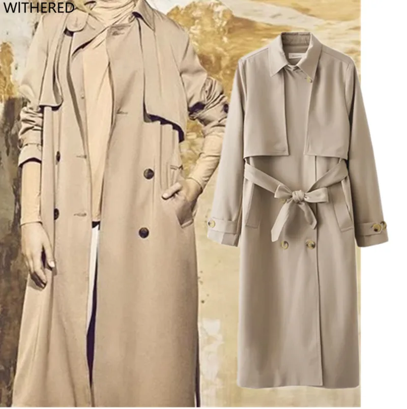 Freeshipping trench font b coat b font casaco feminino 2017 casual double breasted khaki Belt decoration